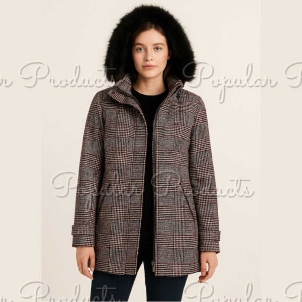 d.e.t.a.i.l.s | Faux Fur Hood Coat, Burgundy